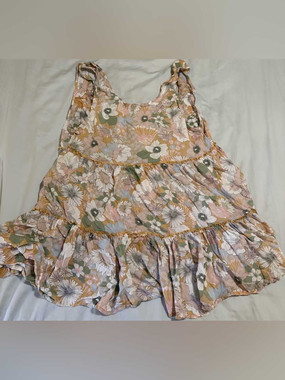 O'Neill G Floral Tiered Sundress in Pastel Pink, Green, Cream, Yellow